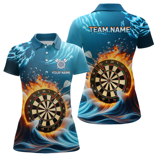 Fire And Water Blue Womens Darts Polo Shirt Custom Darts Shirt For Women Dart Jerseys LDT1427