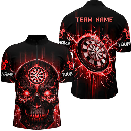 Black Red Skull Darts Quarter Zip Shirt Custom Scary Darts Shirt For Men Dart Jerseys LDT1433