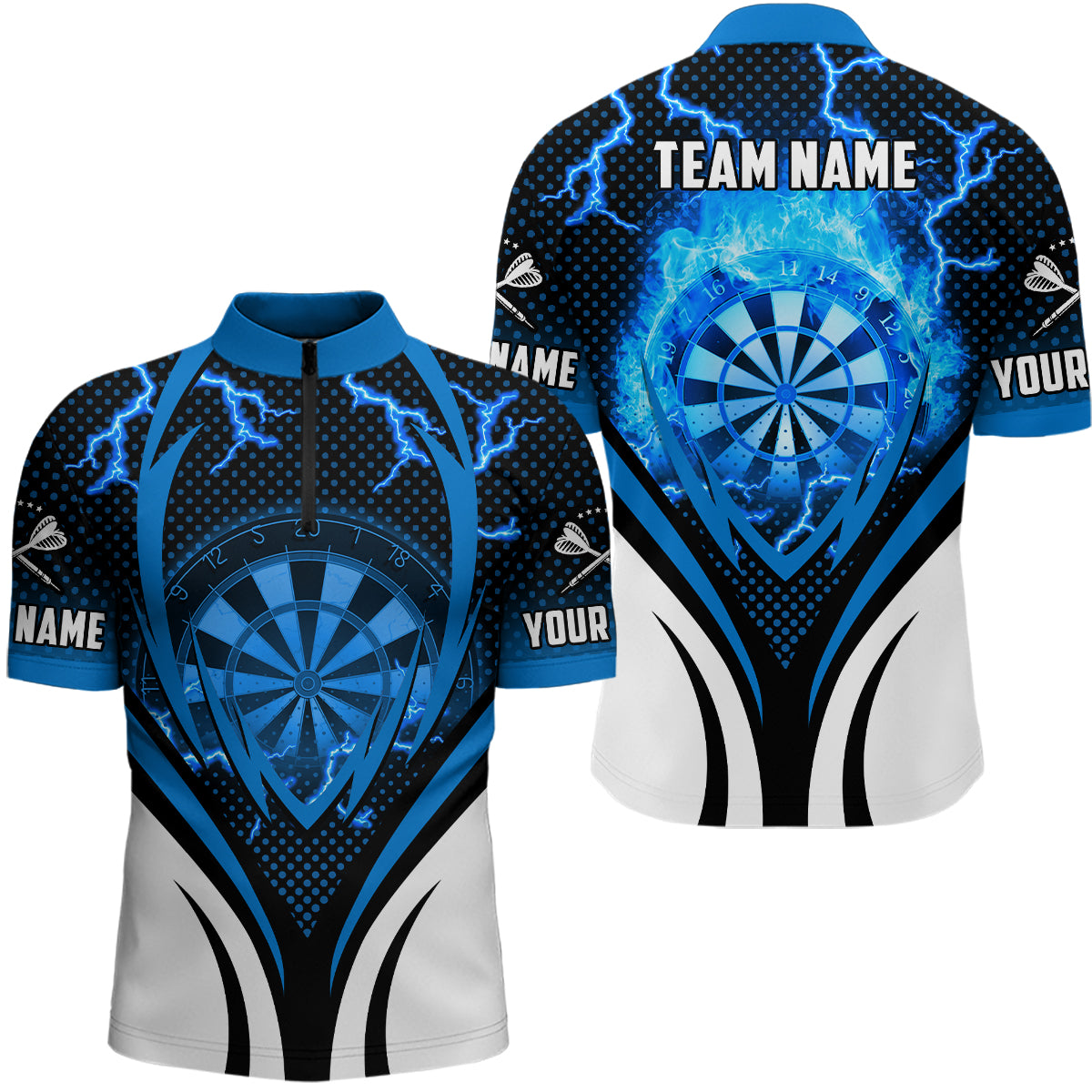 Blue Thunder Lightning Darts Quarter Zip Shirt Custom Cool Darts Shirt For Men Dart Jersey LDT1232