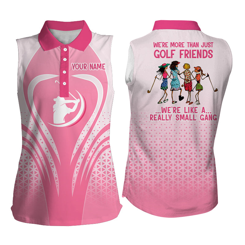 Golf Friends Pink Triangle Pattern Womens Sleeveless Golf Polo Shirts, Unique Female Golf Gifts LDT0025