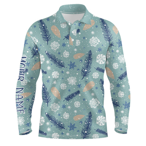 Blue Christmas Snowflakes Mens Golf Polo Shirt Xmas Golf Shirts For Men Personalized Golf Tops LDT1021