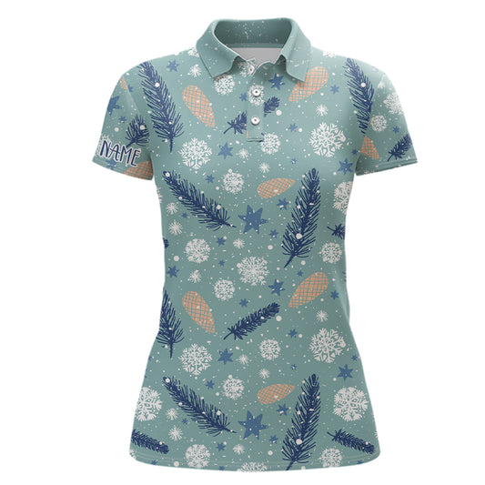 Blue Christmas Snowflakes Womens Golf Polo Shirt Xmas Women Golf Shirt Personalized Golf Tops LDT1021