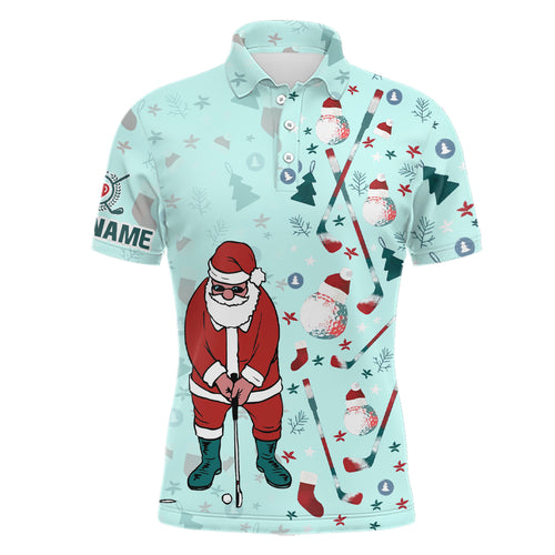 Christmas Golf Pattern Mint Mens Polo Shirts Santa Playing Golf Tops For Men Christmas Golf Gifts LDT1025