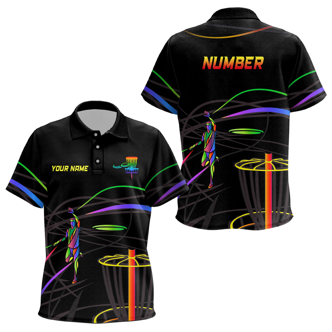 Rainbow Kids Disc Golf Polo Shirt Custom Number Disc Golf Basket Personalized Disc Golf Shirts LDT1014