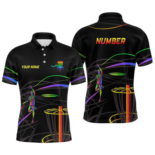 Rainbow Mens Disc Golf Polo Shirt Custom Number Disc Golf Basket Personalized Disc Golf Shirt For Men LDT1014