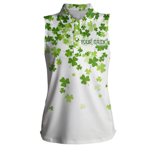 3D Green Clover St Patrick Day Womens Sleeveless Polo Shirt Personalized Cool Golf Tops For Women LDT1017