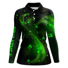 Load image into Gallery viewer, St Patrick Day Clovers On Black Womens Golf Polo Shirt Shamrock Custom Golf Gifts For Women LDT1018