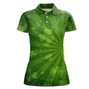 Green Clovers Halo All Over Print Womens Golf Polo Shirt St Patrick Day Golf Shirts For Women LDT1019