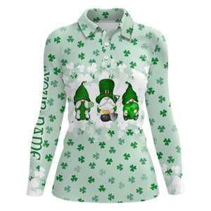 St. Patrick'S Day Watercolor Gnomes On Green Clover Womens Golf Polo Shirts Funny Golf Shirts LDT1020