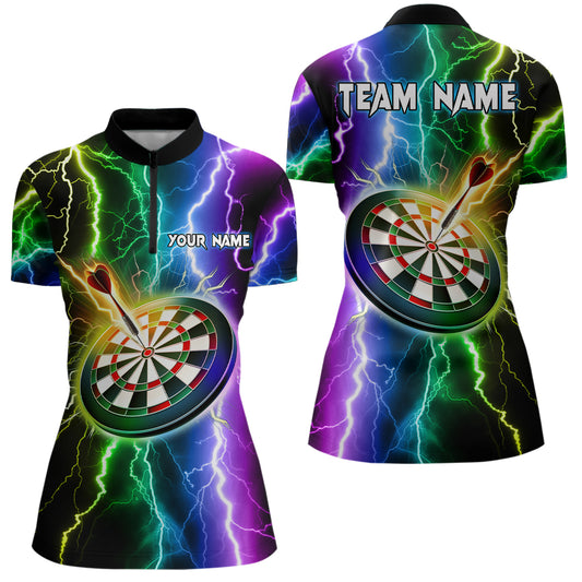 Colorful Thunder Lightning Darts Quarter Zip Shirt Custom Womens Darts Shirt Dart Jerseys LDT1439