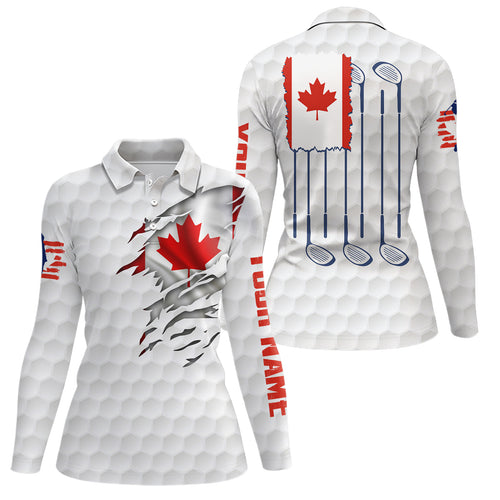 3D Canada Flag Golf Pattern Polo Shirt Red Maple Leaf Golf Tops For Women Patriotic Golf Gift LDT0494