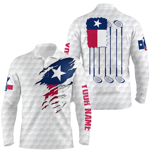 Retro Texas Flag White Golf Pattern Mens Polo Shirt Patriotic Golf Shirts For Men Golf Gifts LDT0495