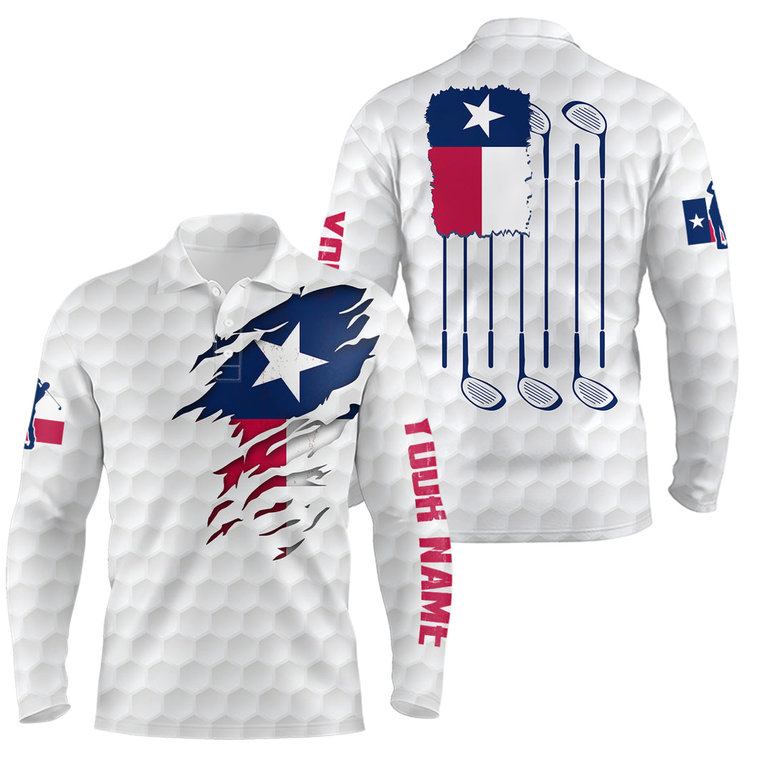 Retro Texas Flag White Golf Pattern Mens Polo Shirt Patriotic Golf Shirts For Men Golf Gifts LDT0495