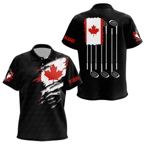 Canada Flag Black Golf Pattern Unisex Kids Polo Shirt Red Maple Leaf Golf Shirts For Kid Golf Gifts LDT0496