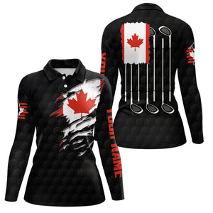 Canada Flag Black Golf Pattern Polo Shirt Red Maple Leaf Golf Shirts For Women Golf Gifts LDT0496