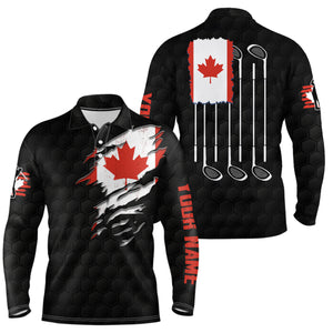 Canada Flag Black Golf Pattern Mens Polo Shirt Red Maple Leaf Golf Shirts For Men Golf Gifts LDT0496