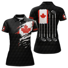 Load image into Gallery viewer, Canada Flag Black Golf Pattern Polo Shirt Red Maple Leaf Golf Shirts For Women Golf Gifts LDT0496