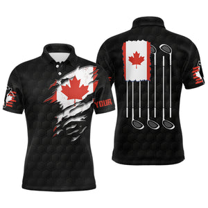 Canada Flag Black Golf Pattern Mens Polo Shirt Red Maple Leaf Golf Shirts For Men Golf Gifts LDT0496