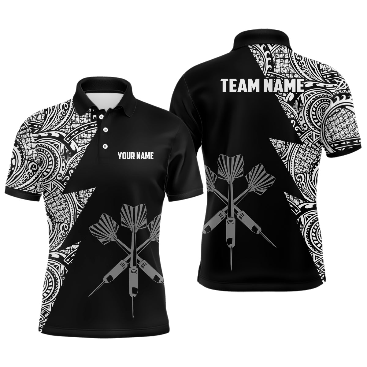 Lightning Tribal Black White Personalized Darts Polo Shirts Custom Darts Jersey For Men LDT0820
