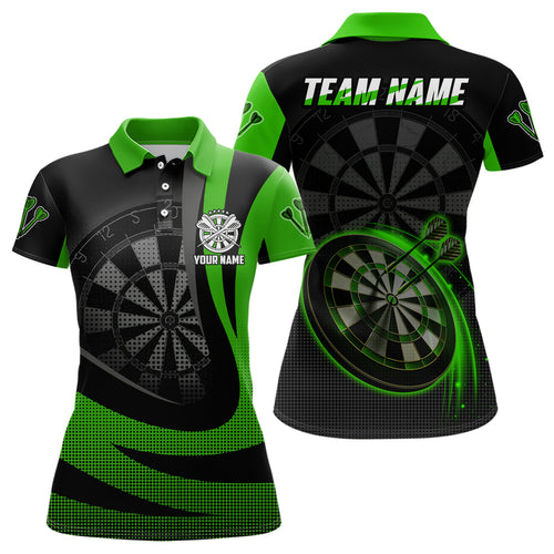 Personalized Black Green 3D Women Darts Polo Shirt Custom Cool Darts Team Jersey For Women LDT1030