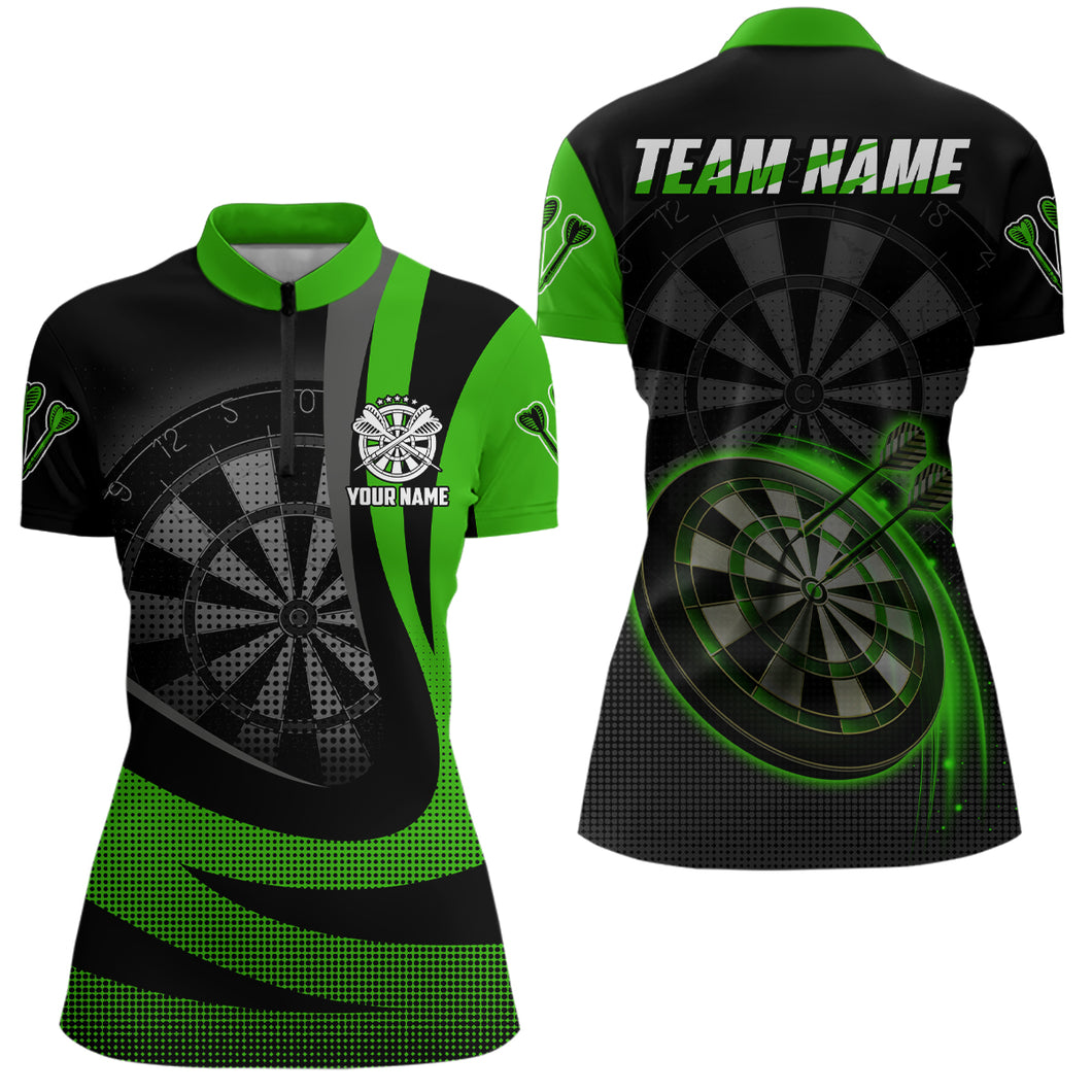 Personalized Black Green 3D Darts Quarter Zip Shirt Custom Cool Dart Team Jersey For Women LDT1030