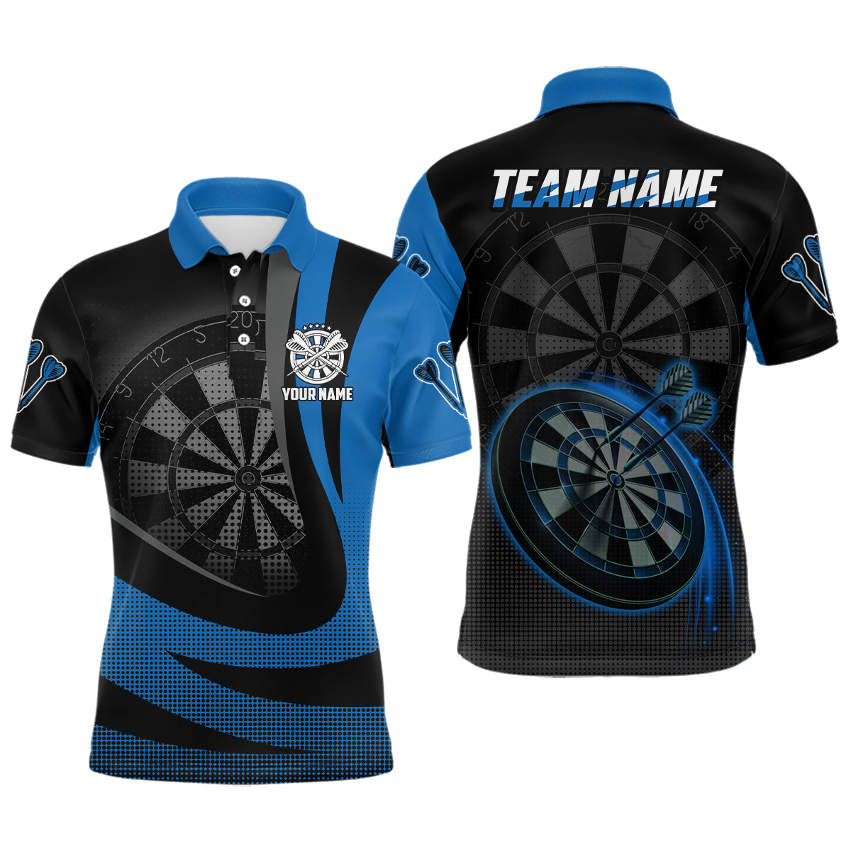 Personalized Black Blue 3D Mens Darts Polo Shirt Custom Cool Darts Team Jersey For Men LDT1031