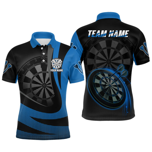 Personalized Black Blue 3D Mens Darts Polo Shirt Custom Cool Darts Team Jersey For Men LDT1031