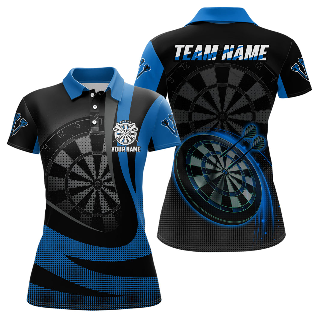 Personalized Black Blue 3D Womens Darts Polo Shirt Custom Cool Darts Team Jersey For Women LDT1031