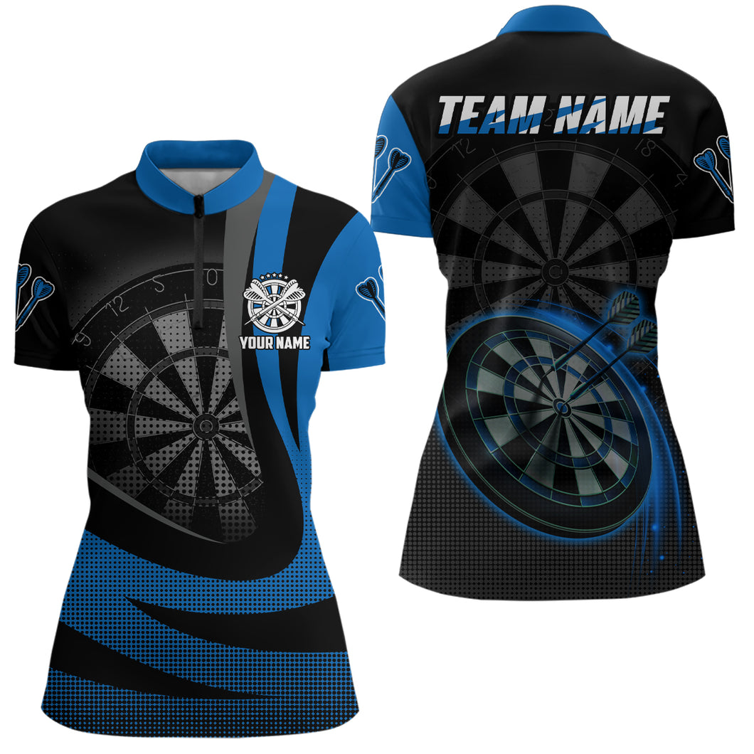 Personalized Black Blue 3D Darts Quarter Zip Shirt Custom Cool Darts Team Jersey For Women LDT1031