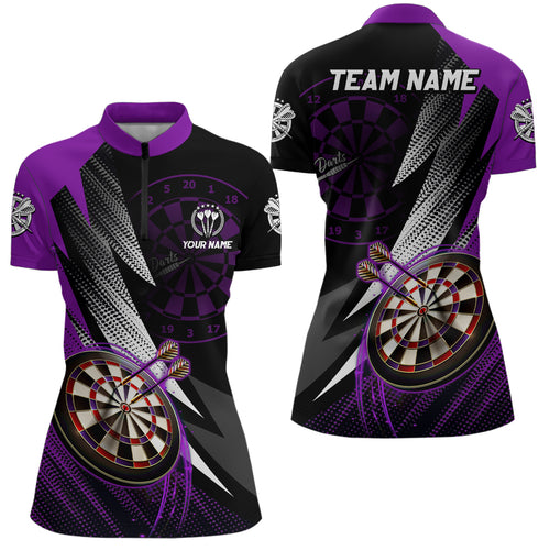 Personalized Black Purple Darts Quarter Zip Shirt Custom Darts Shirt For Women Team Jersey LDT1218
