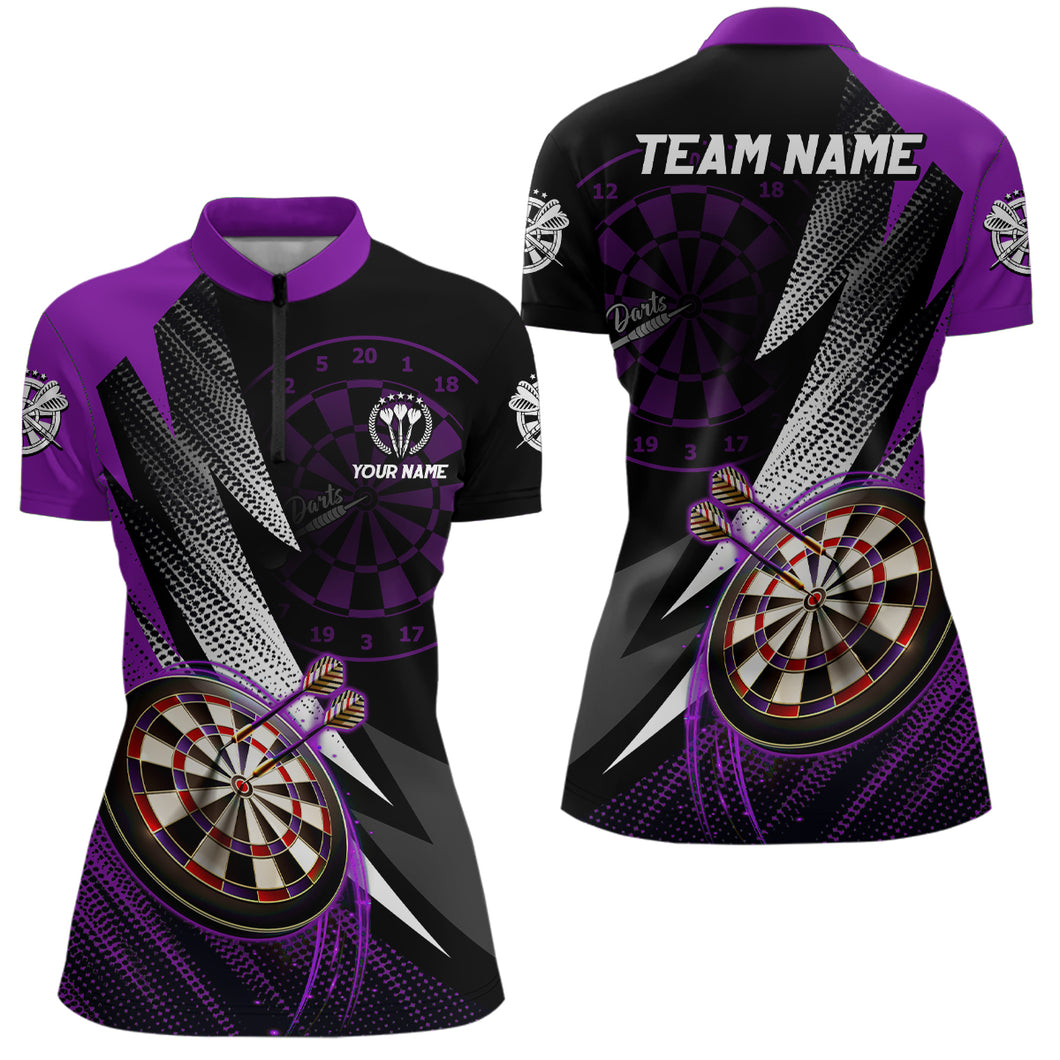Personalized Black Purple Darts Quarter Zip Shirt Custom Darts Shirt For Women Team Jersey LDT1218