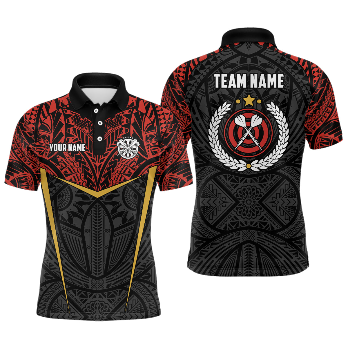Personalized Red Yellow Tribal Pattern Men Darts Polo Shirt Custom Dart Jerseys For Men LDT0826