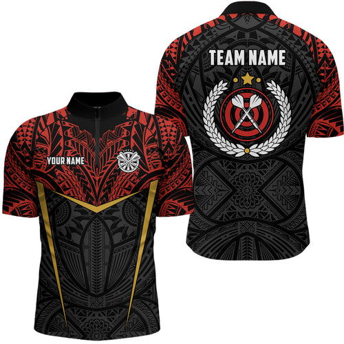 Personalized Red Yellow Tribal Pattern Darts Quarter Zip Shirt Custom Dart Jersey For Men LDT0826