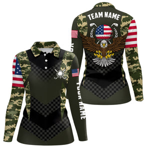 Womens Custom American Flag Camo Eagle Golf Polo Shirts Patriotic Golf Shirts For Women LDT0231