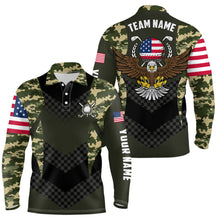 Load image into Gallery viewer, Mens Custom Name American Flag Camo Eagle Golf Polo Shirts, Patriotic Golf Shirts For Men LDT0231