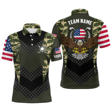 Load image into Gallery viewer, Mens Custom Name American Flag Camo Eagle Golf Polo Shirts, Patriotic Golf Shirts For Men LDT0231