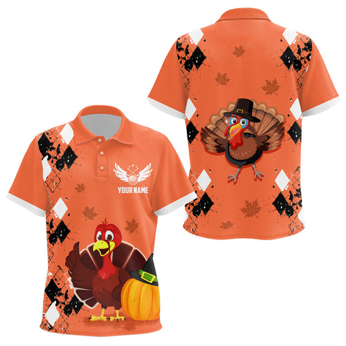 Turkey Bird Thanksgiving Golf Kids Polo Shirt Argyle Orange Custom Unisex Kid Golf Tops Golf Gifts LDT0839