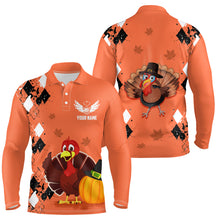 Load image into Gallery viewer, Turkey Bird Thanksgiving Golf Mens Polo Shirt Argyle Orange Custom Men Golf Tops Cool Golf Gifts LDT0839