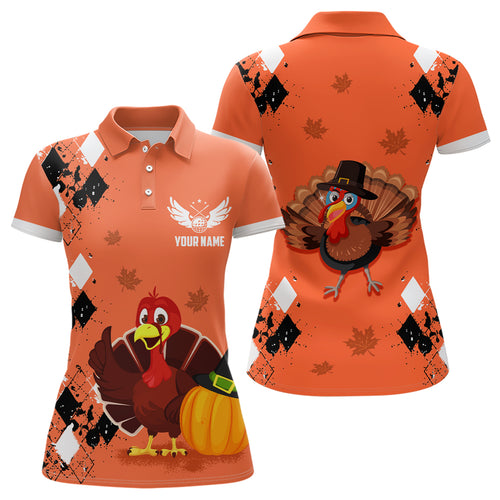 Turkey Bird Thanksgiving Golf Polo Shirt Argyle Orange Custom Women Golf Tops Cool Golf Gifts LDT0839