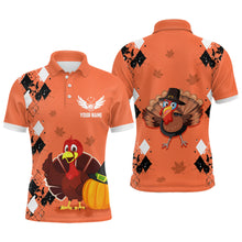 Load image into Gallery viewer, Turkey Bird Thanksgiving Golf Mens Polo Shirt Argyle Orange Custom Men Golf Tops Cool Golf Gifts LDT0839