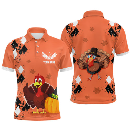 Turkey Bird Thanksgiving Golf Mens Polo Shirt Argyle Orange Custom Men Golf Tops Cool Golf Gifts LDT0839
