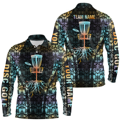 Personalized Floral Pattern Disc Golf Mens Polo Shirt Custom Disc Golf Shirts For Men Golf Gifts LDT0847