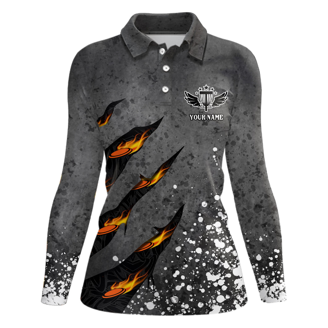 Paint Splash Womens Disc Golf Polo Shirt Personalized Fire Flame Disc Golf Shirts For Women LDT1051