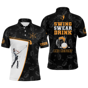 Swing Swear Drink And Repeat Black Mens Golf Polos Shirts Custom Beer Golf Shirts For Men Golf gifts LDT1053