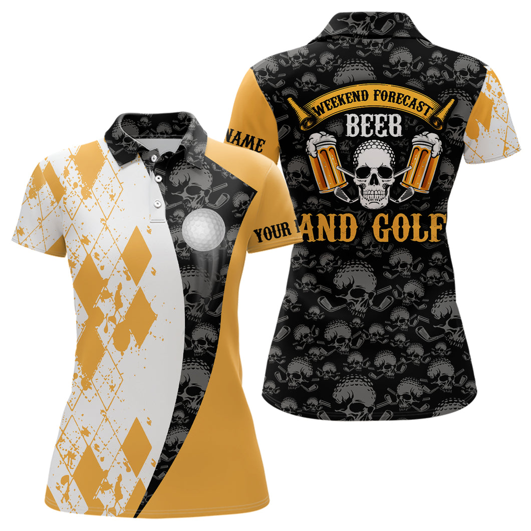 Weekend Forecast Beer & Golf Argyle Pattern Skull Golf Polo Shirt Beer Golf Shirts For Women LDT0537