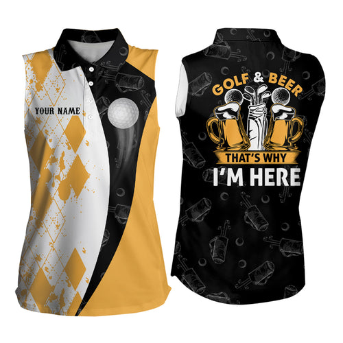 Golf And Beer That's Why Im Here Argyle Women Sleeveless Polo Shirt Beer Golf Top For Women Golf Gift LDT0538