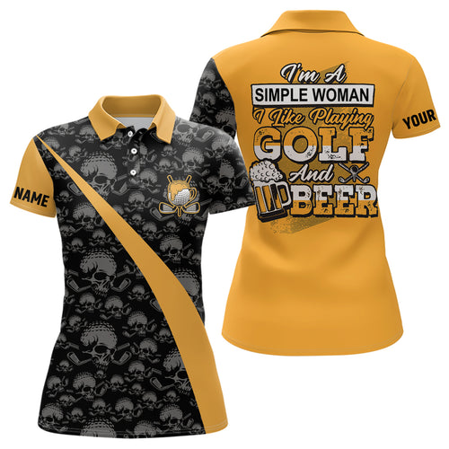 Im A Simple Woman I Like Playing Golf & Beer Skull Golf Polo Shirt Beer Golf Shirts For Women LDT0539