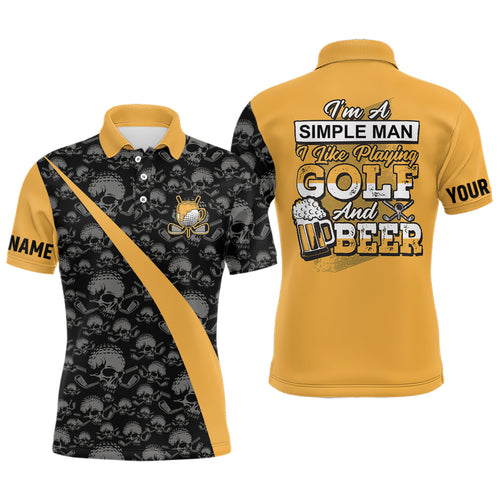 Im A Simple Man I Like Playing Golf & Beer Skull Golf Polo Shirt Beer Golf Shirts For Men LDT0539