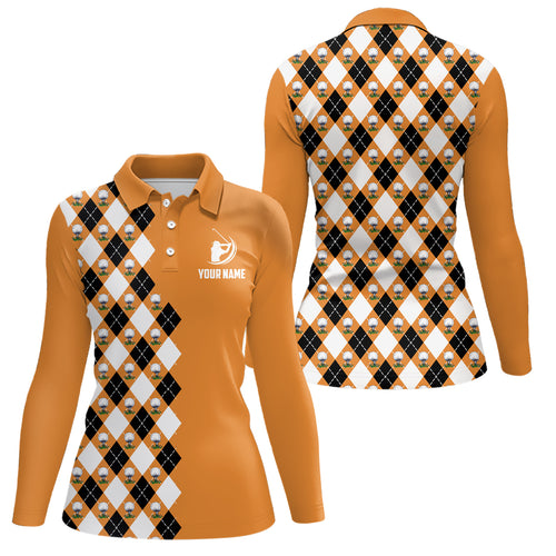 Orange Argyle Pattern Golf Polo Shirts Personalized Cool Golf Shirts For Women Golf Gifts LDT0544