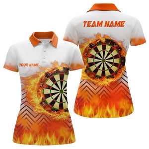 White Orange Fire Flame Womens Darts Polo Shirts Custom Darts Shirt For Women Dart Jerseys LDT1459